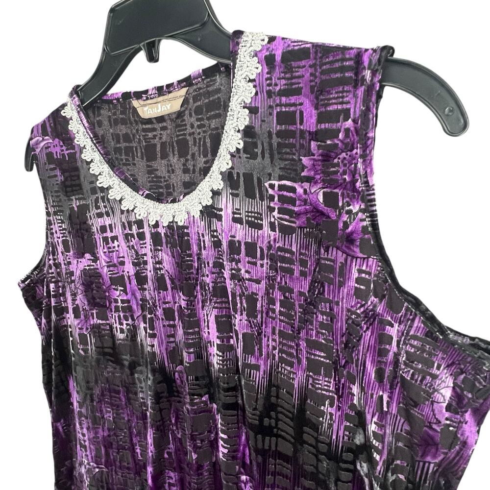 Tan Jay Velvet Burnout Tank Top Womens M Purple Black Lace Whimsygoth Vintage - Picture 4 of 13